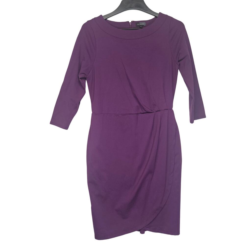The Limited Purple Ruched Sheath Dress 3/4 Sleeve Size 10 Tall
